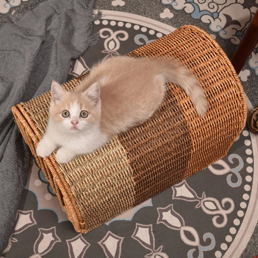 Rattan Cat Cage NZ | Portable Cat Carrier, Nest & Basket – Vehicle Mounted Travel Cat House & Tote Bag for Cats – Durable & Stylish