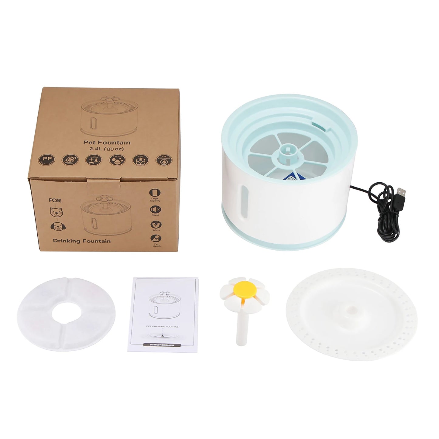 LED Cat Water Fountain NZ – Quiet 2.4L Drinking Bowl for Cats & Dogs