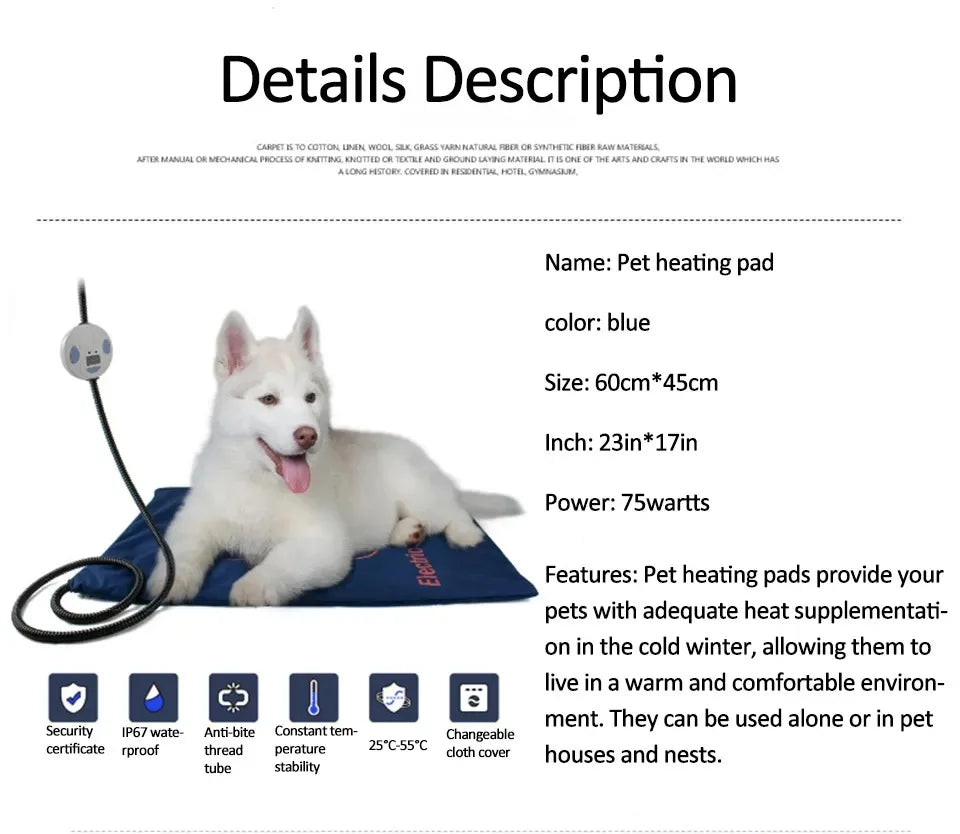 45×60cm Electric Pet Heating Pad NZ | Waterproof Adjustable Dog & Cat Warmer – PawNest