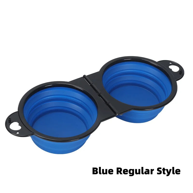 2-in-1 Foldable Double Dog & Cat Feeding Bowl – Portable TPE