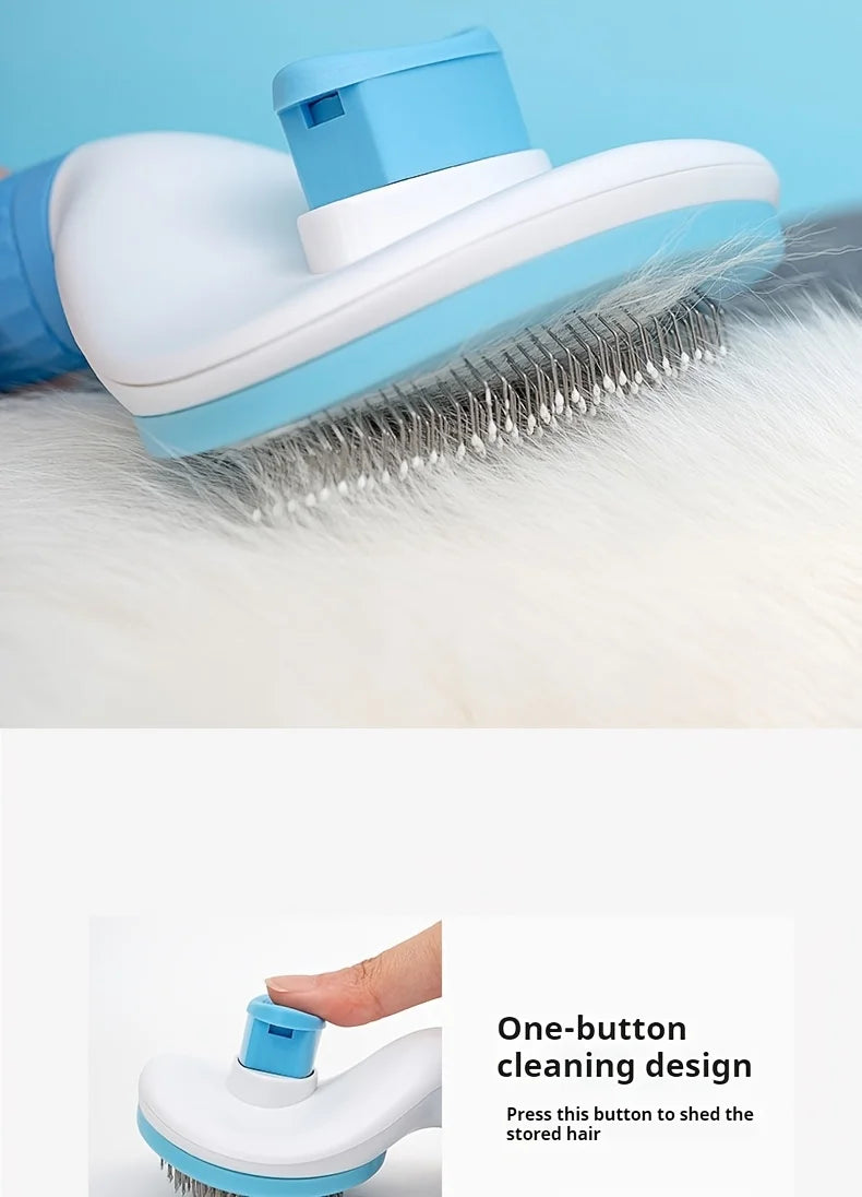 One-Click Pet Hair Removal Brush – Easy Grooming Tool for Dogs & Cats | Gentle, Self-Cleaning De-shedding Comb