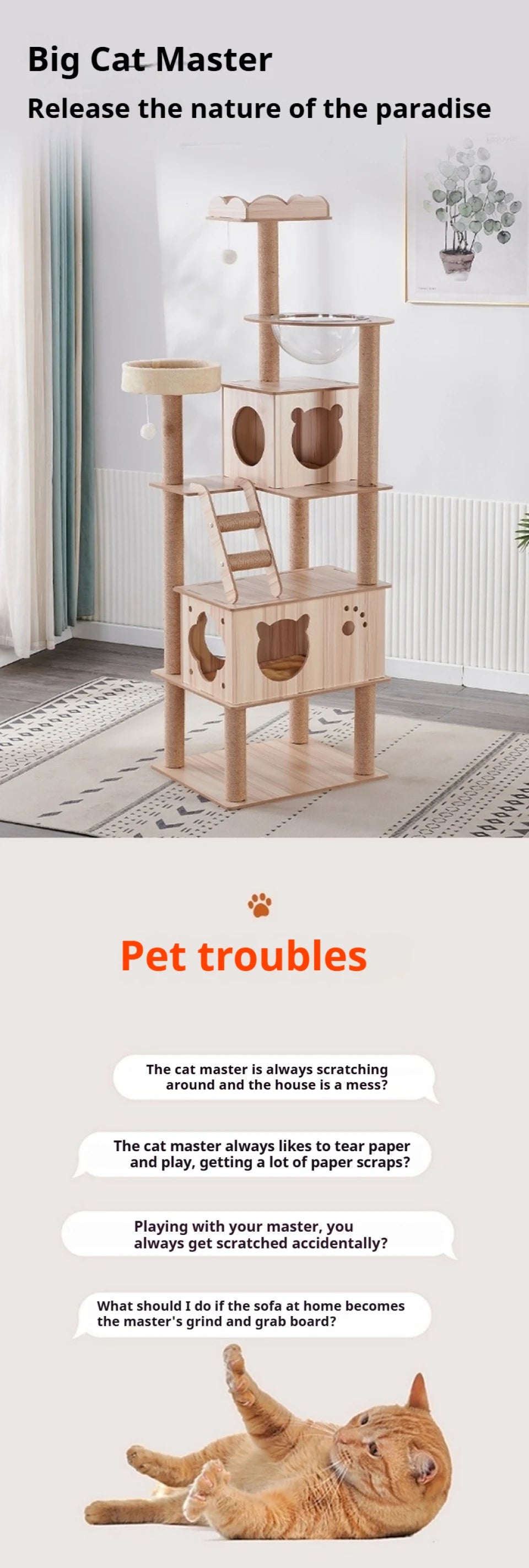 Large Indoor Cat Tree NZ | Tall Multi-Level Tower with Claw Grinding & Scratching Posts – PawNest