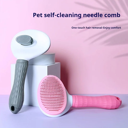 One-Click Pet Hair Removal Brush – Easy Grooming Tool for Dogs & Cats | Gentle, Self-Cleaning De-shedding Comb