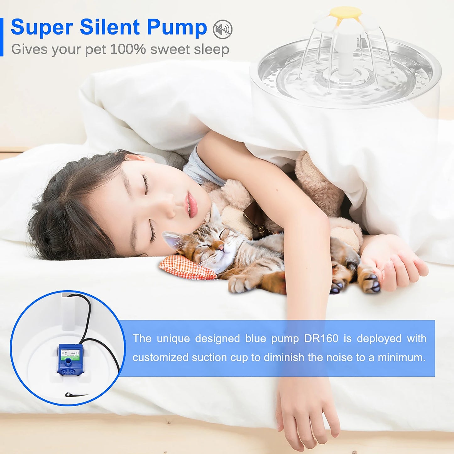 LED Cat Water Fountain NZ – Quiet 2.4L Drinking Bowl for Cats & Dogs