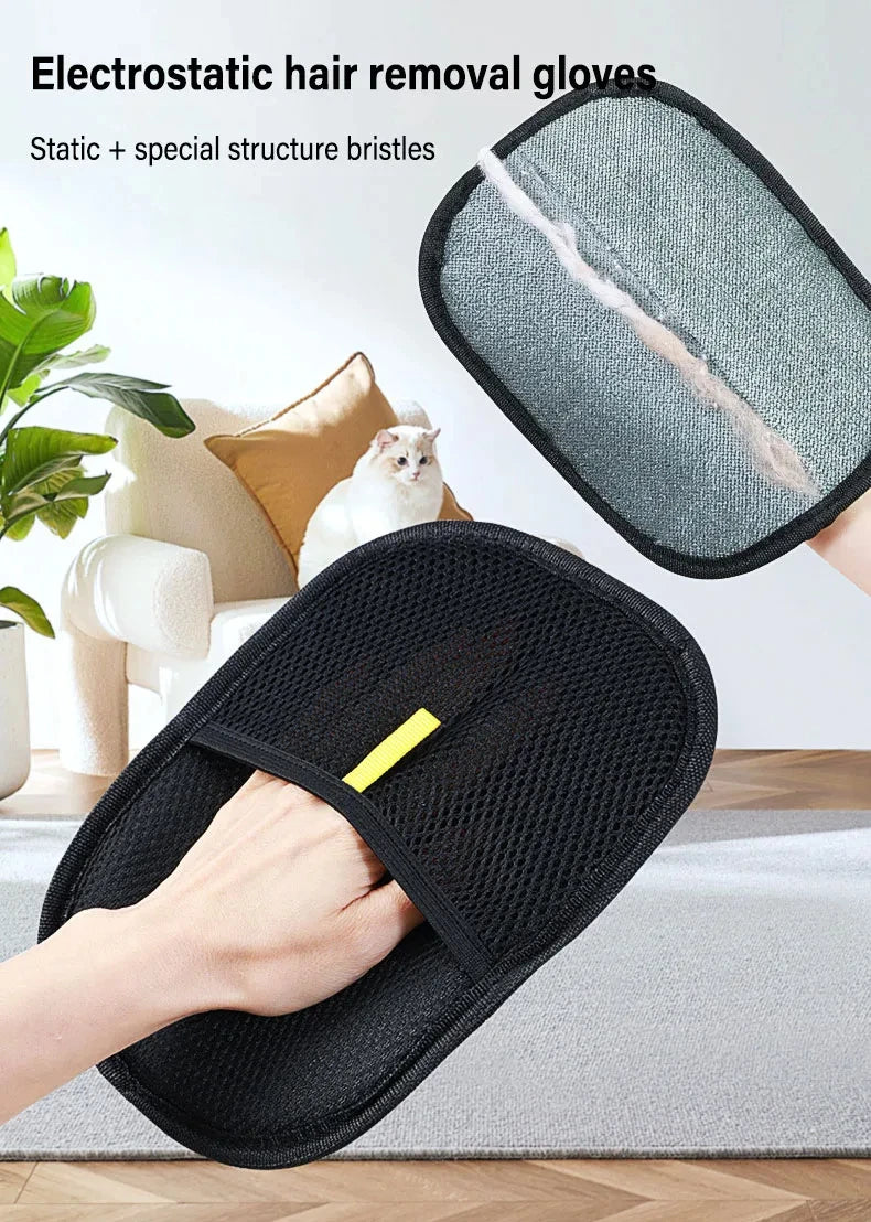 Pet Grooming Gloves – Static Hair Remover Brush for Dogs, Cats & Rabbits | Washable & Durable Hair Removal Tool