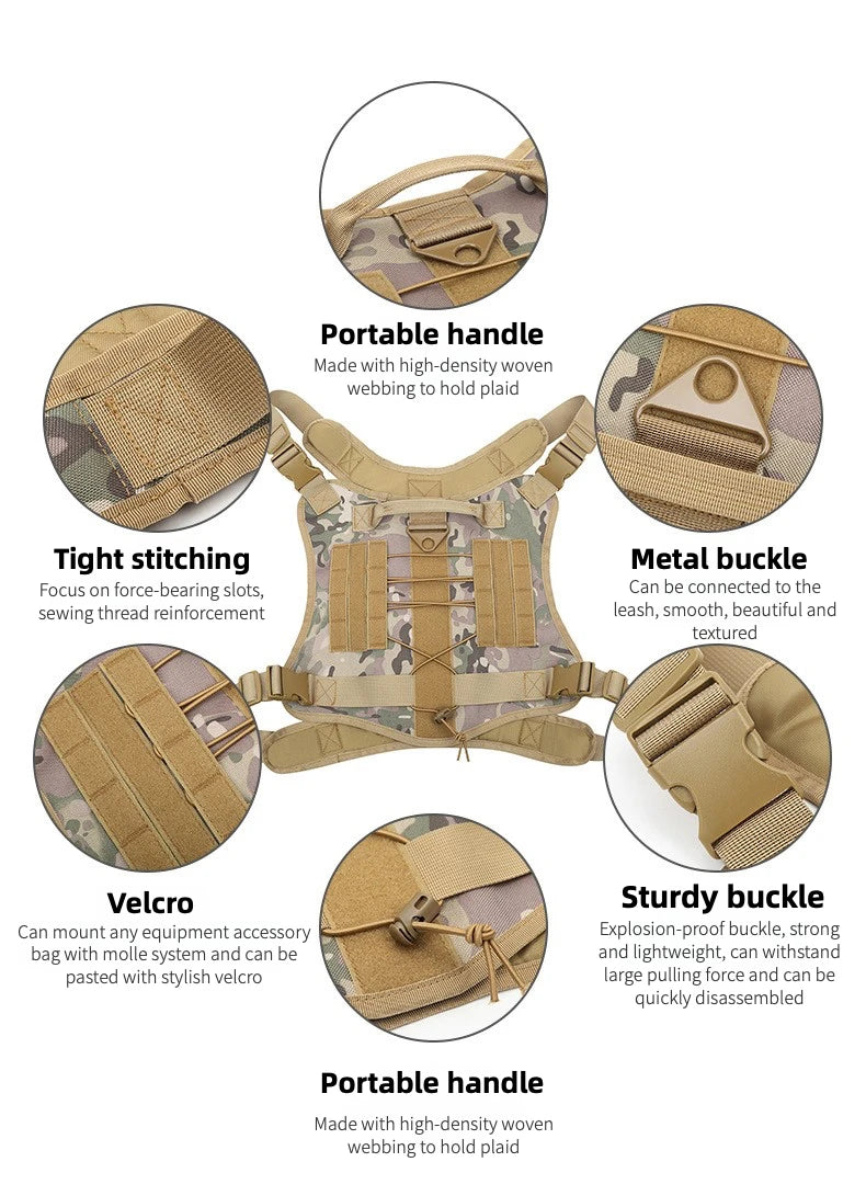 Tactical Dog Harness NZ | Military-Style Adjustable Training Vest for Small to Large Dogs – PawNest