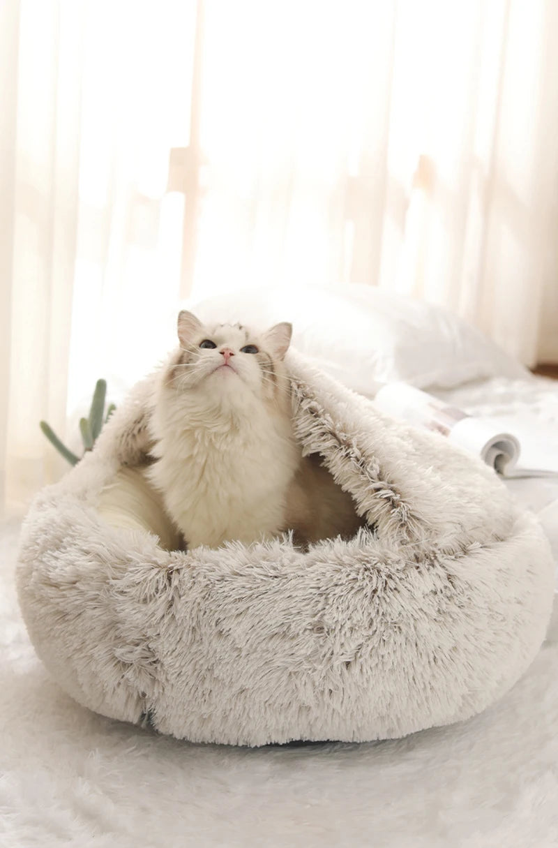 Soft Plush Round Pet Bed NZ | Covered Sleeping Nest Cave for Small Dogs & Kittens – PawNest