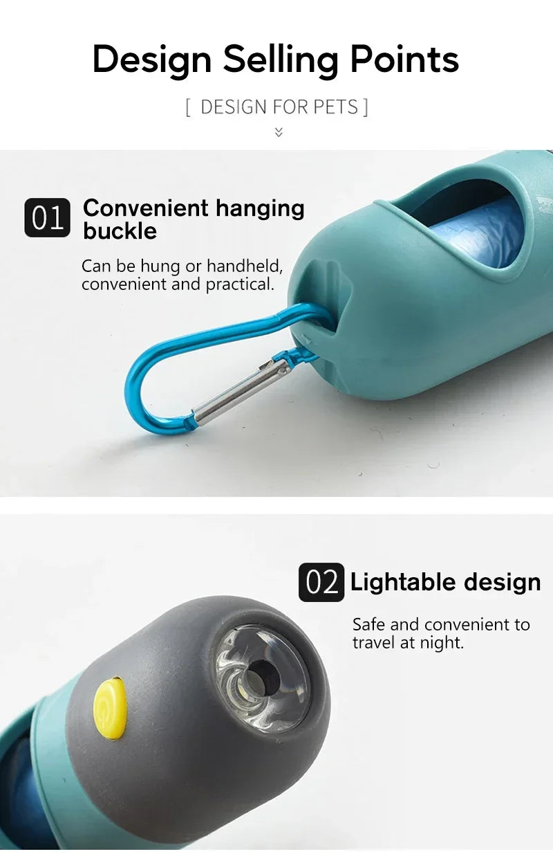 LED Light Dog Poop Bag Dispenser + Degradable Waste Bags