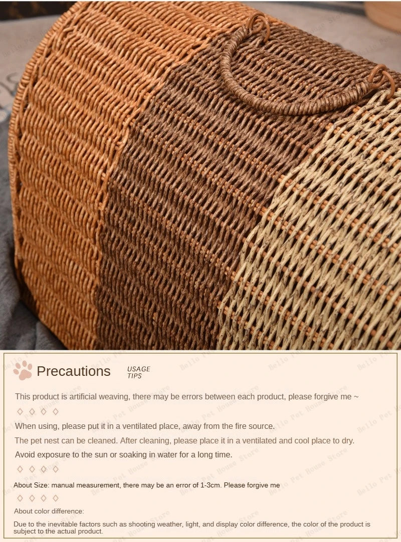 Rattan Cat Cage NZ | Portable Cat Carrier, Nest & Basket – Vehicle Mounted Travel Cat House & Tote Bag for Cats – Durable & Stylish