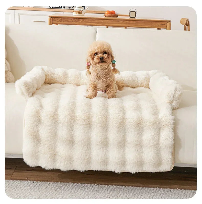 Square Winter Soft Pet Bed NZ | Warm Plush Dog & Cat Sofa with Neck Pillow – PawNest