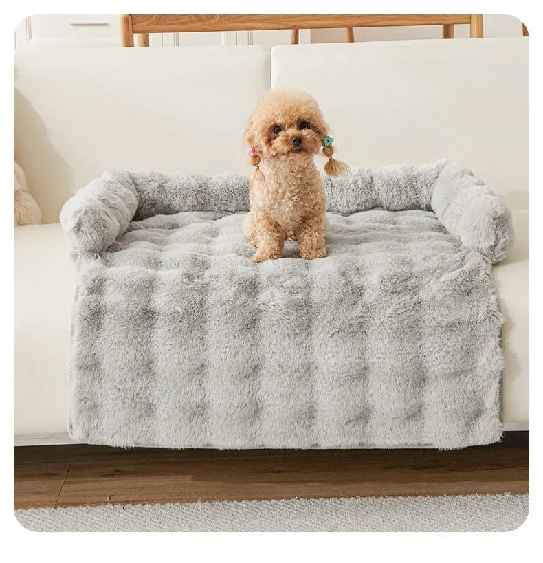 Square Winter Soft Pet Bed NZ | Warm Plush Dog & Cat Sofa with Neck Pillow – PawNest