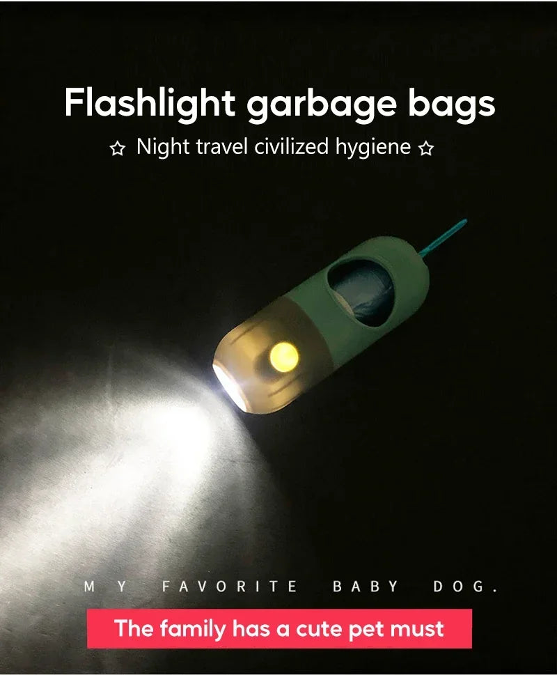 LED Light Dog Poop Bag Dispenser + Degradable Waste Bags