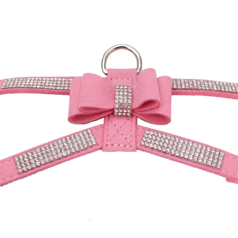 Bling Bow-Knot Dog Harness NZ | Adjustable Glitter Rhinestone Collar for Puppies & Cats – PawNest