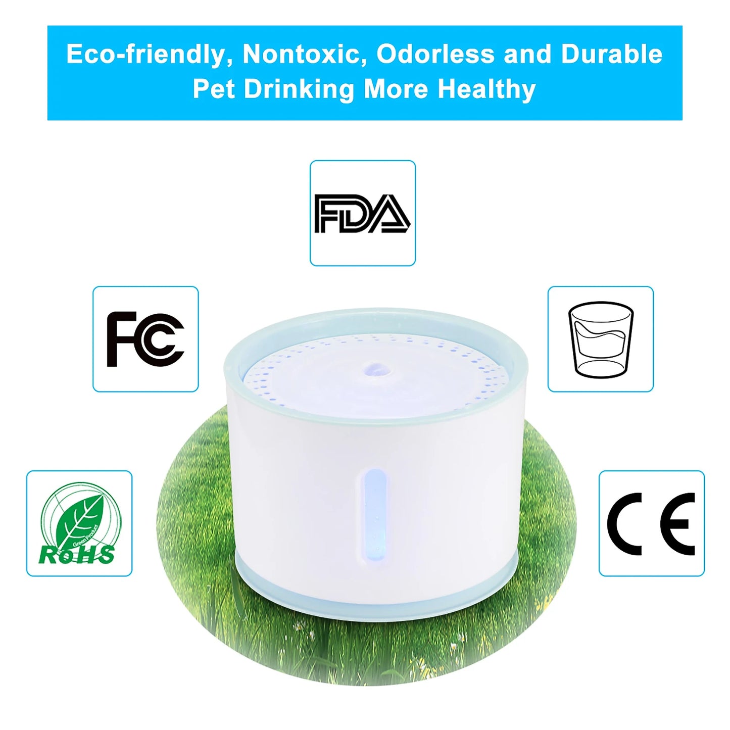 LED Cat Water Fountain NZ – Quiet 2.4L Drinking Bowl for Cats & Dogs
