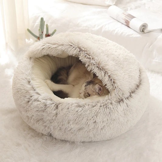 Soft Plush Round Pet Bed NZ | Covered Sleeping Nest Cave for Small Dogs & Kittens – PawNest
