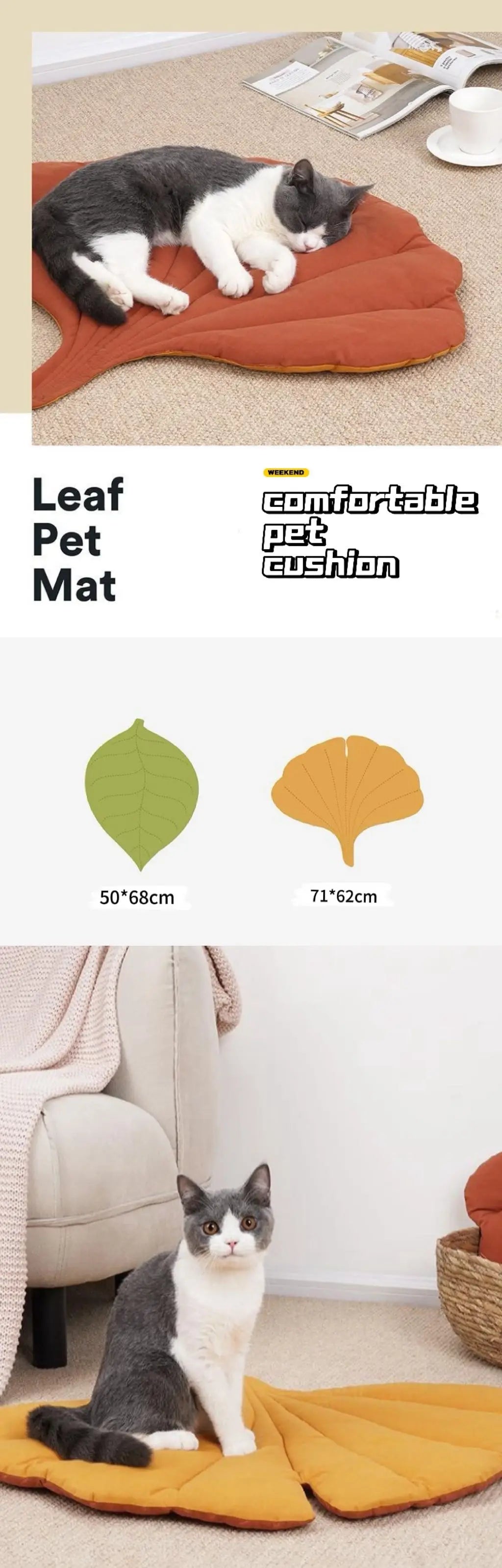 Leaf-Shaped Cat Bed Mat NZ | Soft Double-Sided Washable Pet Pad for Cats & Small Dogs – PawNest