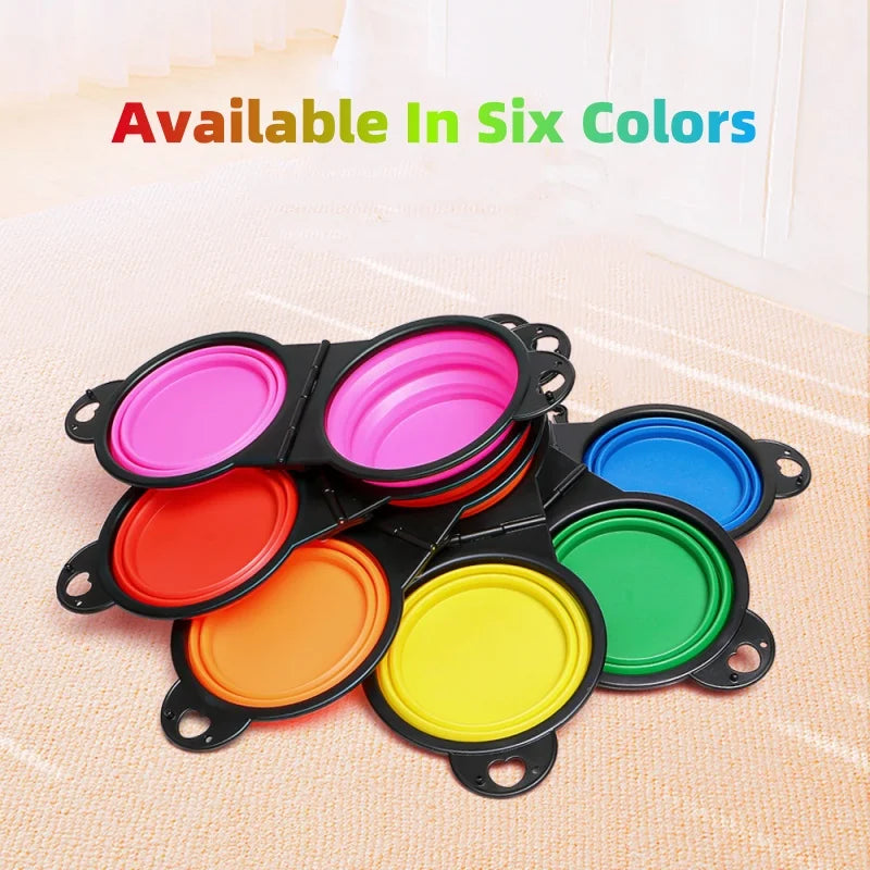 2-in-1 Foldable Double Dog & Cat Feeding Bowl – Portable TPE