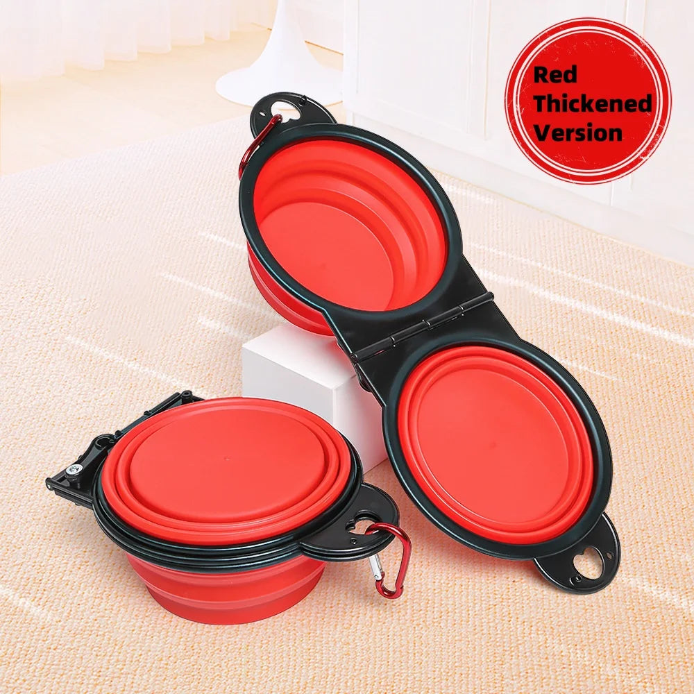 2-in-1 Foldable Double Dog & Cat Feeding Bowl – Portable TPE