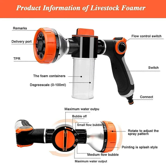 Adjustable Dog Shower Sprayer – High-Pressure Foam Nozzle Gun