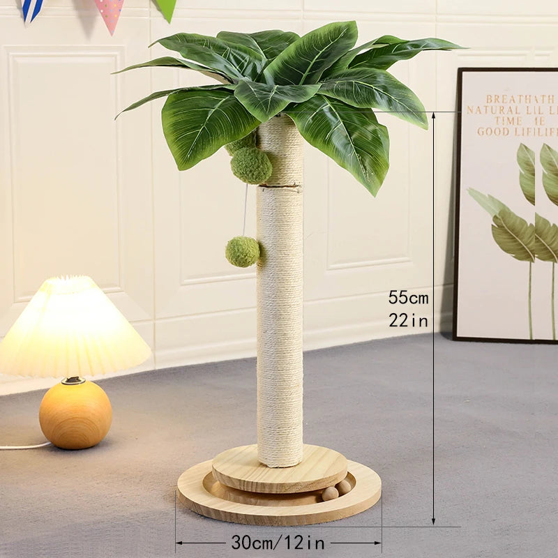 Cat Scratching Post NZ | Natural Sisal Rope Post with Hanging Balls & Wooden Track Toy – PawNest