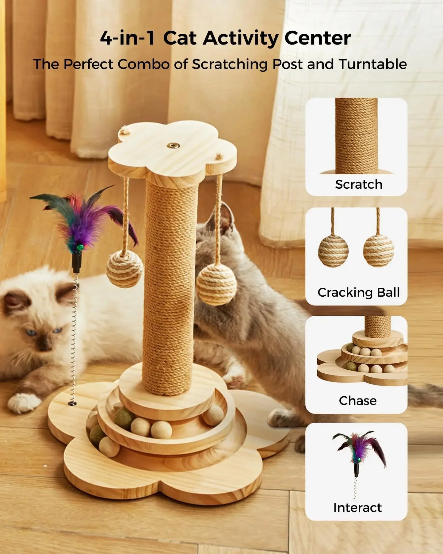 Cat Scratch Pole Sisal NZ | High-Density Turntable Scratcher & Climbing Frame for Cats – PawNest