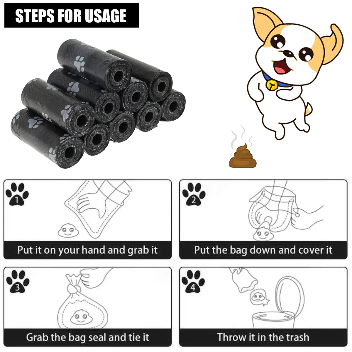 30-Roll Dog Poop Bags with Bone Dispenser – Leakproof & Handy