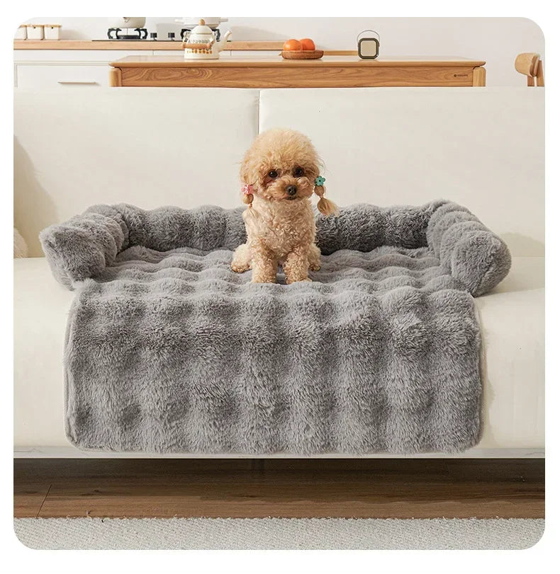 Square Winter Soft Pet Bed NZ | Warm Plush Dog & Cat Sofa with Neck Pillow – PawNest