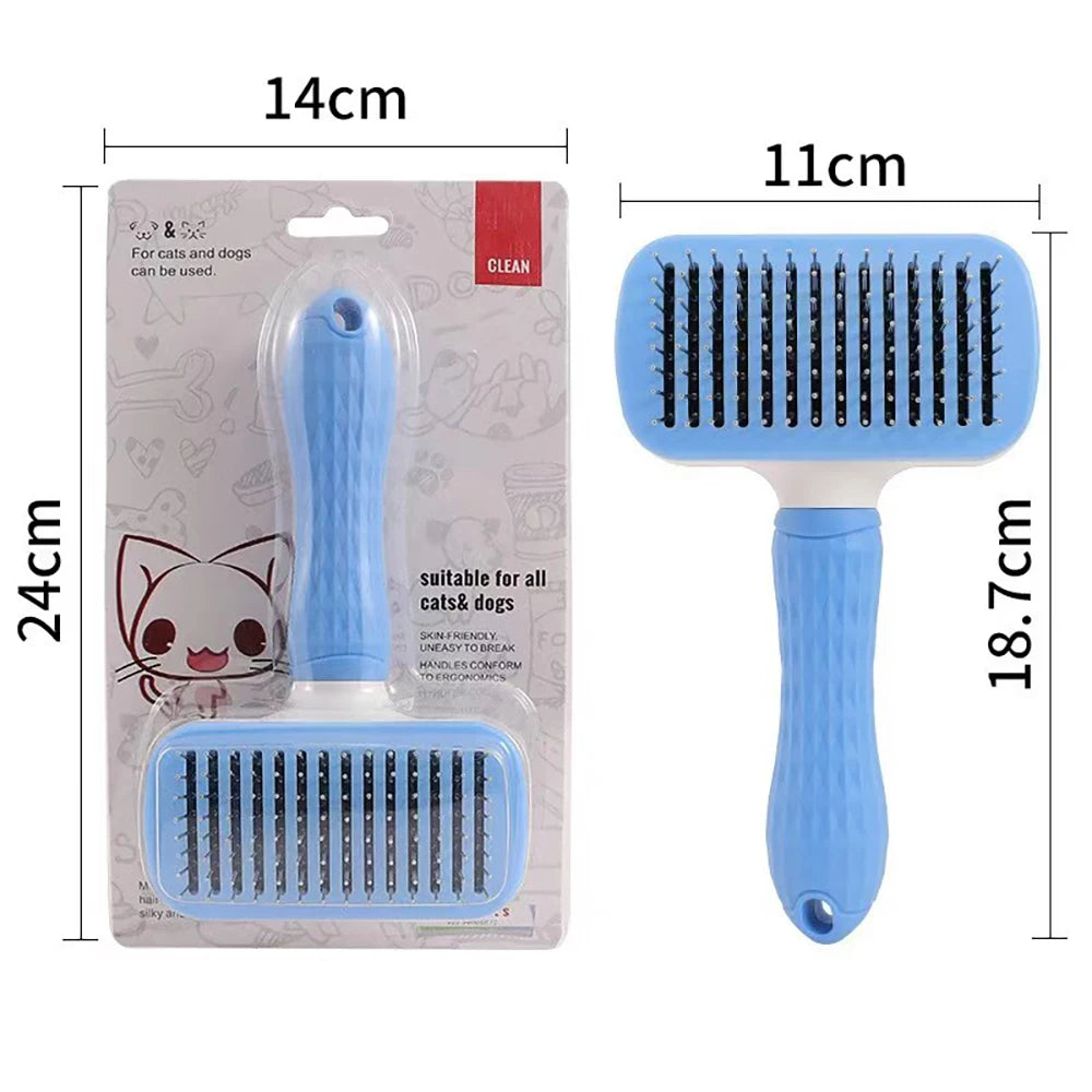 Pet Grooming Massage Brush with One-Click Hair Removal – Tangle & Loose Hair Cleaner for Cats & Dogs, Short & Long Hair