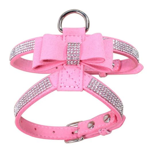 Bling Bow-Knot Dog Harness NZ | Adjustable Glitter Rhinestone Collar for Puppies & Cats – PawNest