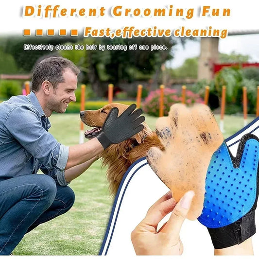 Pet Grooming Kit for Dogs, Cats & Rabbits – 2-Sided Grooming Brush & Bath Cleaning Glove for De-Shedding & De-Matting Fur