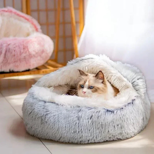 Soft Plush Round Pet Bed NZ | 2-in-1 Covered Cat & Dog Sleeping Nest for Small Pets – PawNest