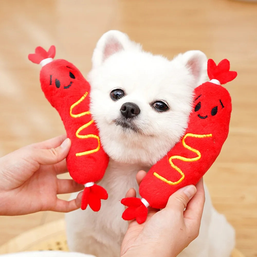 Dog Sound Plush Toy NZ | Hot Dog Chew Toy with Squeaker & Teeth Grinding – PawNest
