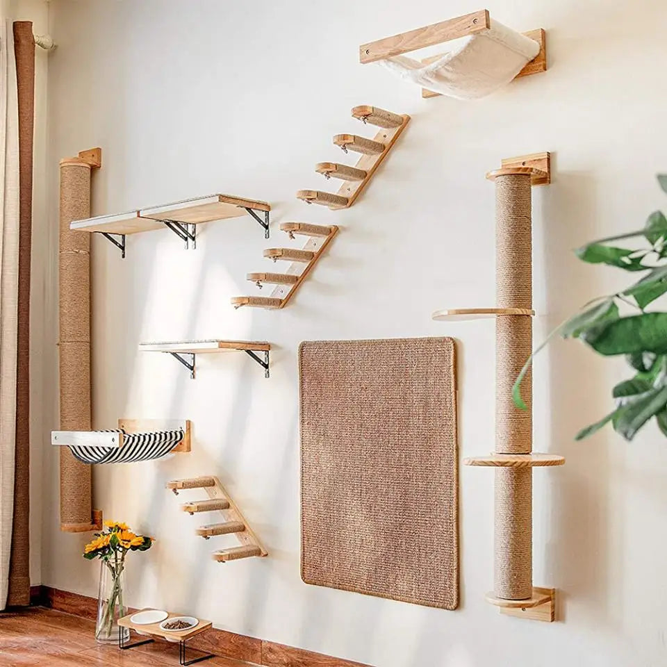 Cat Climbing Shelf Furniture NZ | Wall-Mounted Wooden Cat Shelves & Scratching Perches – PawNest