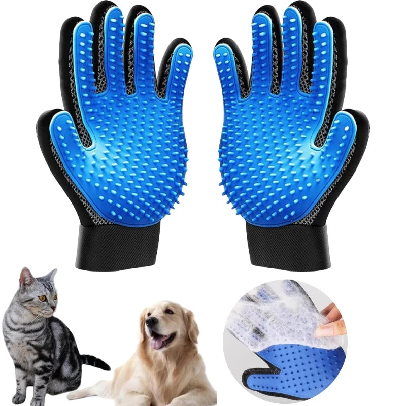 Pet Grooming Kit for Dogs, Cats & Rabbits – 2-Sided Grooming Brush & Bath Cleaning Glove for De-Shedding & De-Matting Fur