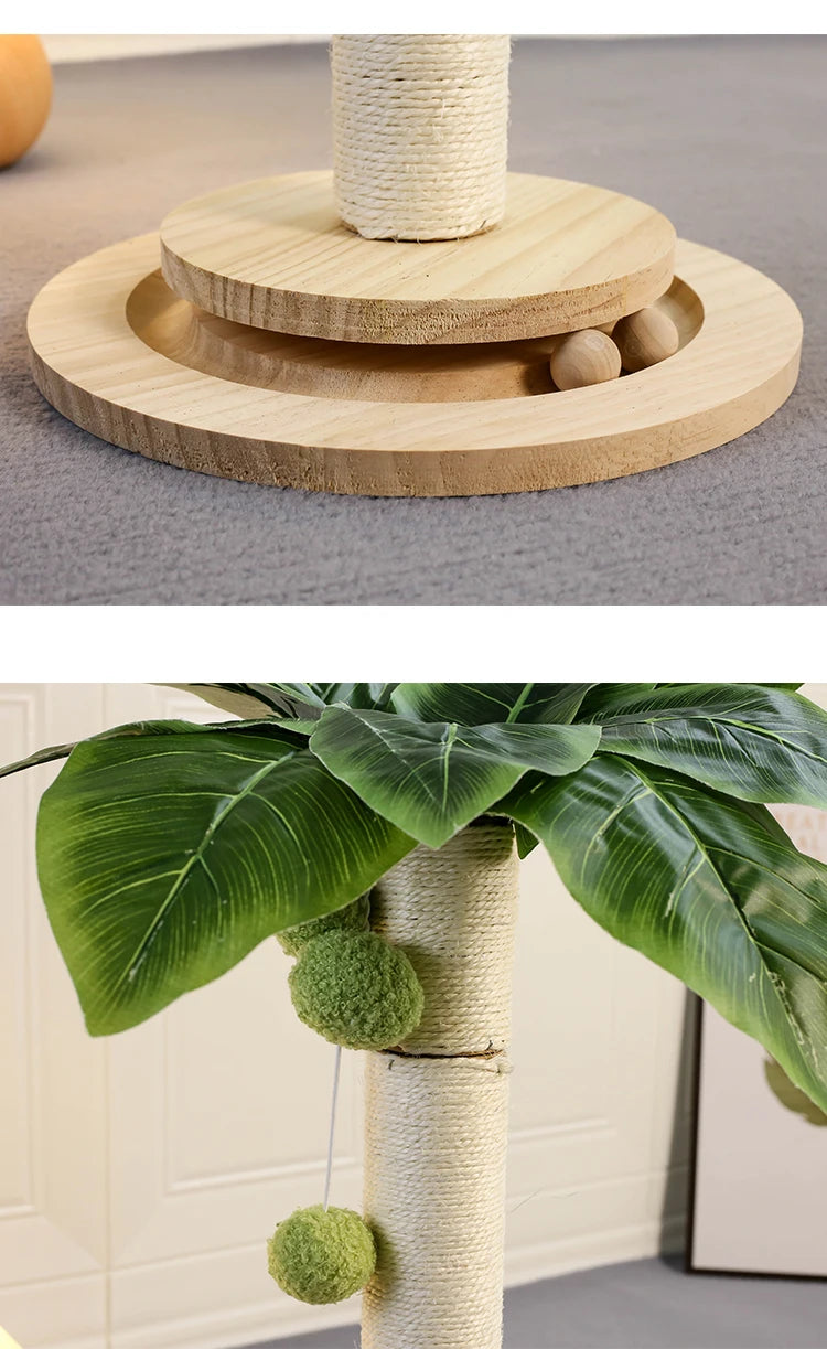 Cat Scratching Post NZ | Natural Sisal Rope Post with Hanging Balls & Wooden Track Toy – PawNest