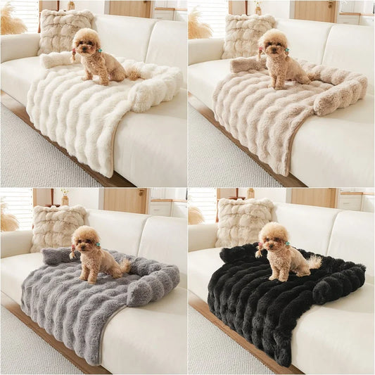 Square Winter Soft Pet Bed NZ | Warm Plush Dog & Cat Sofa with Neck Pillow – PawNest