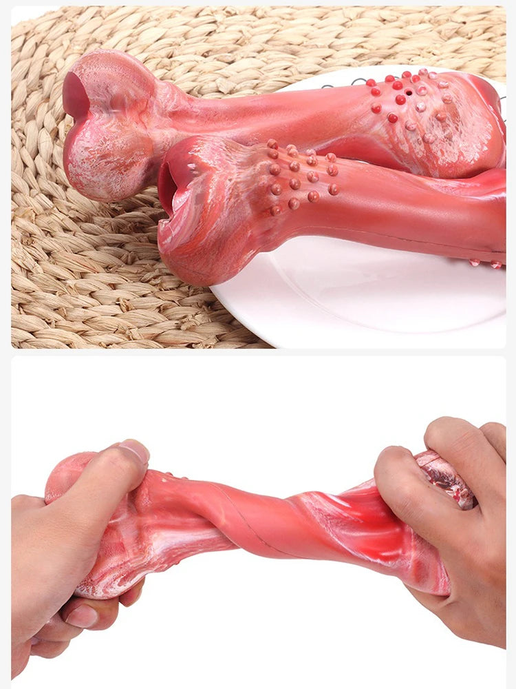 Funny Dog Chew Toy NZ | Realistic Bone-Shaped Rubber Toy with Food Holder & Toothbrush Cleaner – PawNest