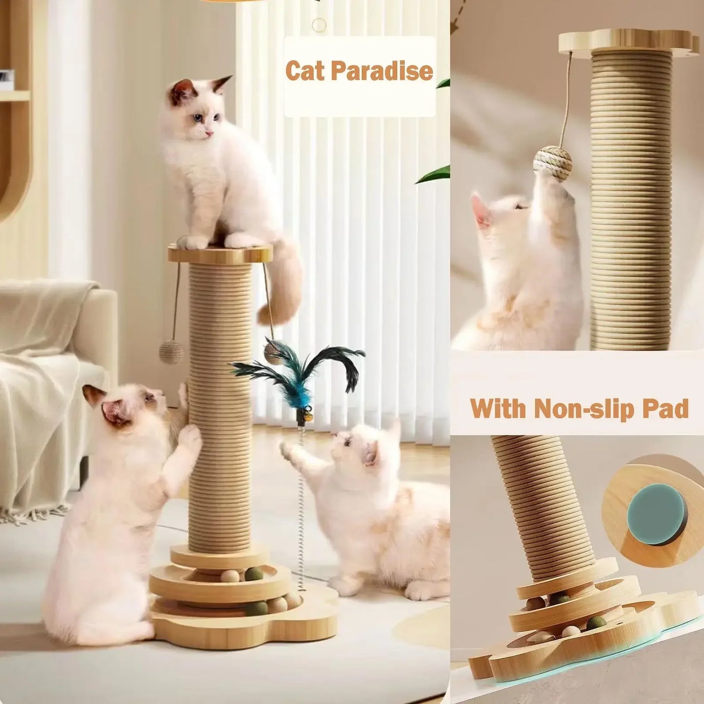 Cat Scratch Pole Sisal NZ | High-Density Turntable Scratcher & Climbing Frame for Cats – PawNest