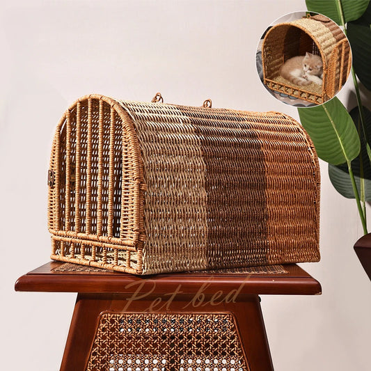 Rattan Cat Cage NZ | Portable Cat Carrier, Nest & Basket – Vehicle Mounted Travel Cat House & Tote Bag for Cats – Durable & Stylish