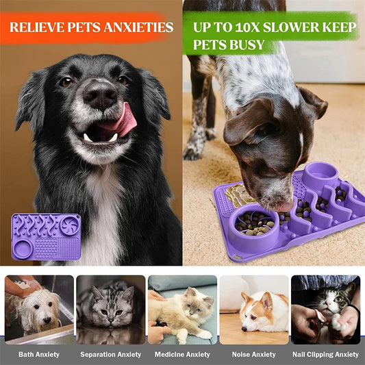 3-in-1 Slow Feeder Dog Bowl & Licking Mat NZ | Suction Cup Anxiety Relief Feeder – BPA Free – PawNest