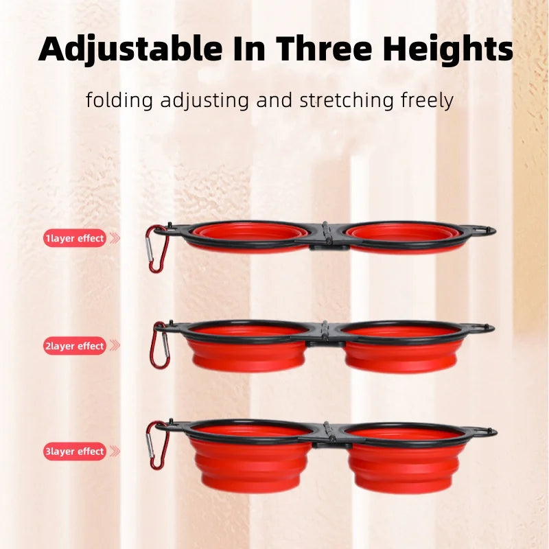 2-in-1 Foldable Double Dog & Cat Feeding Bowl – Portable TPE