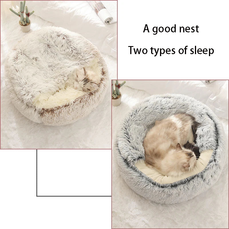 Soft Plush Round Pet Bed NZ | Covered Sleeping Nest Cave for Small Dogs & Kittens – PawNest