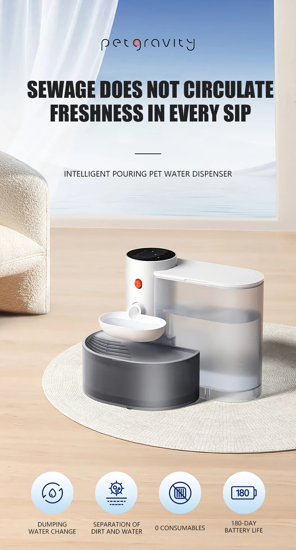 Wireless Rechargeable Cat Water Fountain NZ | Filter-Free Automatic Pet Drinker – PawNest