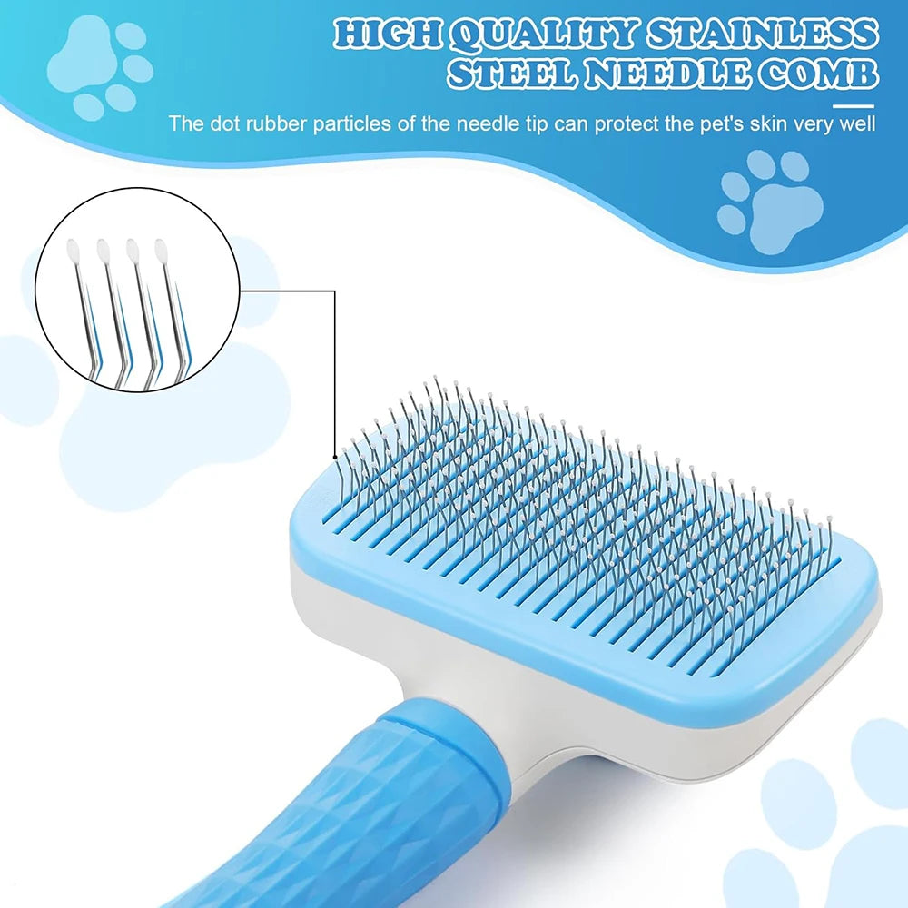 Pet Grooming Massage Brush with One-Click Hair Removal – Tangle & Loose Hair Cleaner for Cats & Dogs, Short & Long Hair