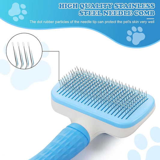 Pet Grooming Massage Brush with One-Click Hair Removal – Tangle & Loose Hair Cleaner for Cats & Dogs, Short & Long Hair