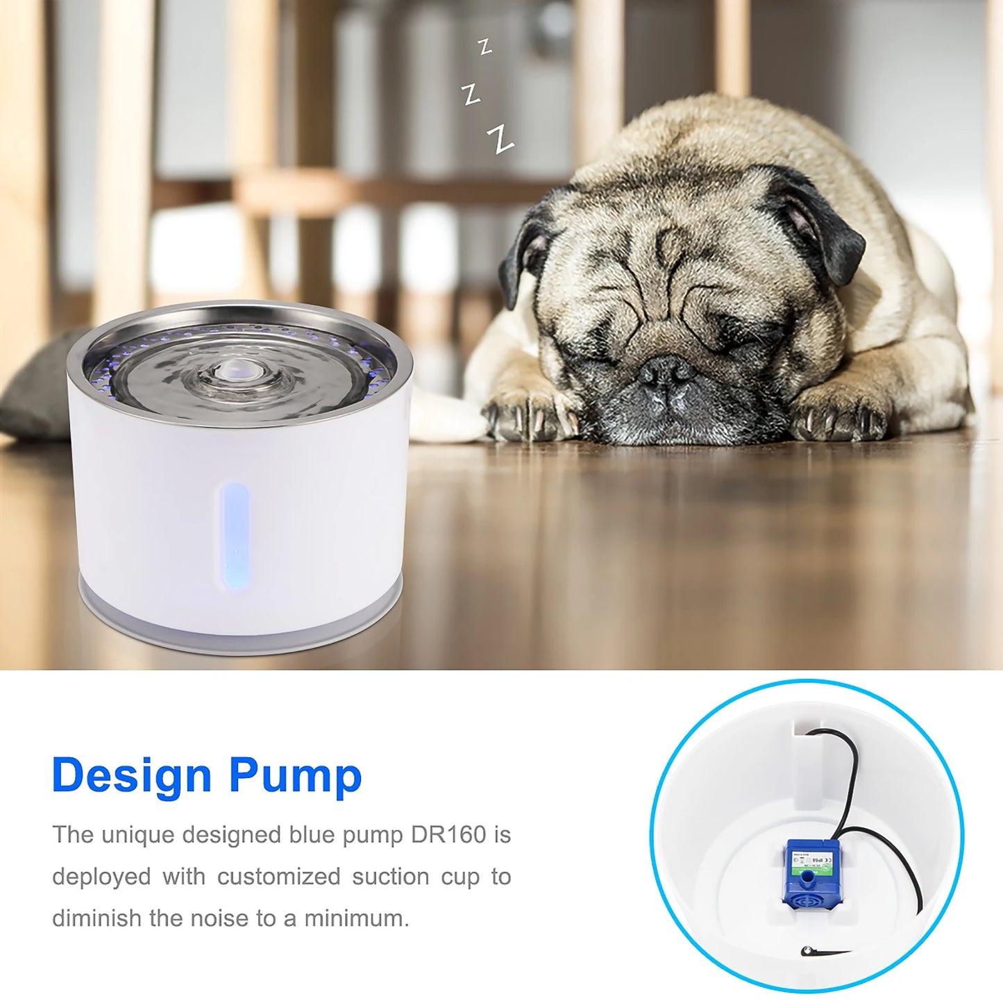 LED Cat Water Fountain NZ – Quiet 2.4L Drinking Bowl for Cats & Dogs