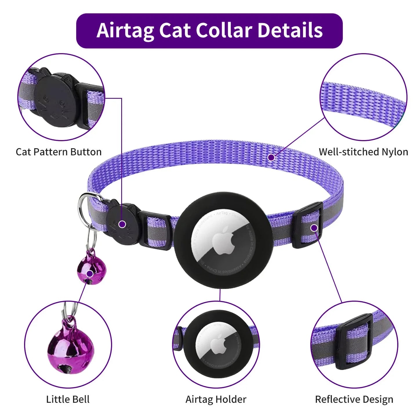 Airtag Pet Tracker Collar NZ | Reflective Breakaway GPS Collar for Cats & Dogs – PawNest