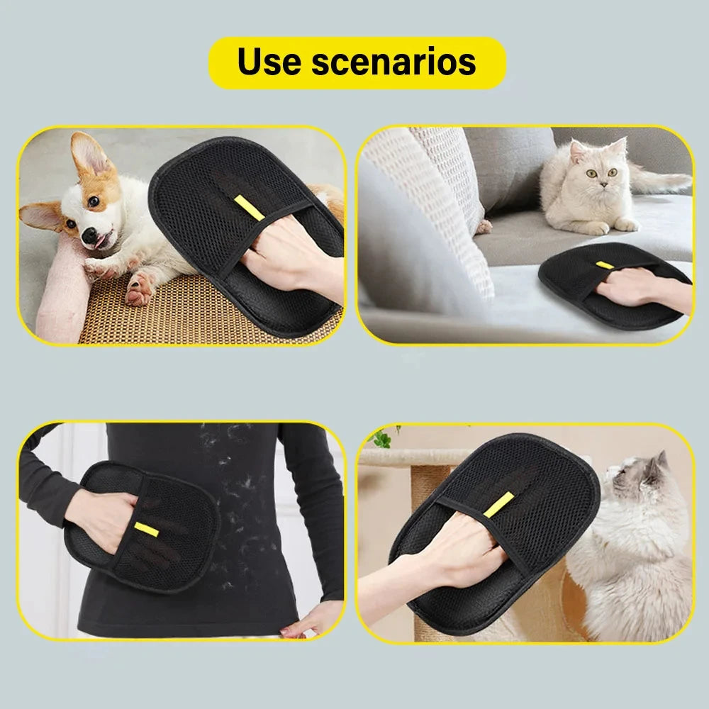 Pet Grooming Gloves – Static Hair Remover Brush for Dogs, Cats & Rabbits | Washable & Durable Hair Removal Tool