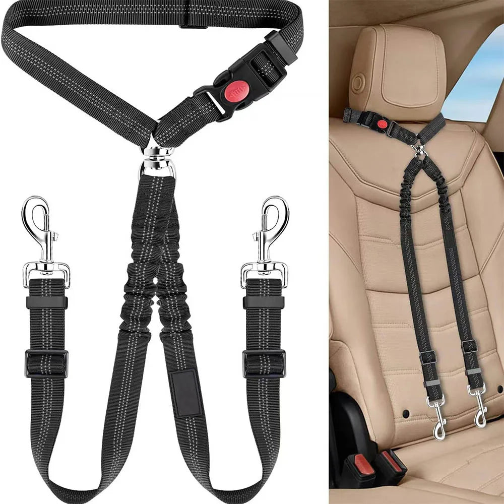 Double-Headed Dog Safety Harness NZ | Adjustable Car Headrest Restraint for Secure Pet Travel – PawNest