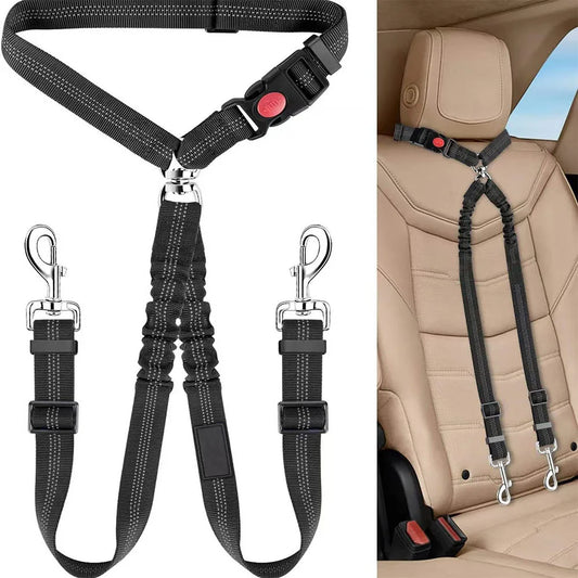 Double-Headed Dog Safety Harness NZ | Adjustable Car Headrest Restraint for Secure Pet Travel – PawNest